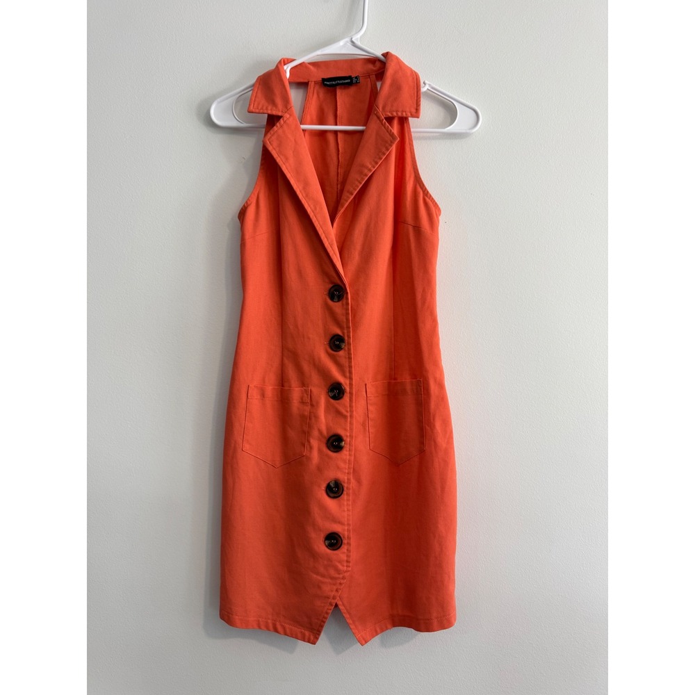 Summer dress PrettyLittleThing Button Front Halter Mini Women Size 0 Orange‎